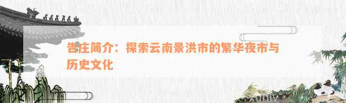 告庄简介：探索云南景洪市的繁华夜市与历史文化