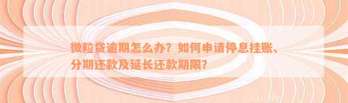 微粒贷逾期怎么办？如何申请停息挂账、分期还款及延长还款期限？