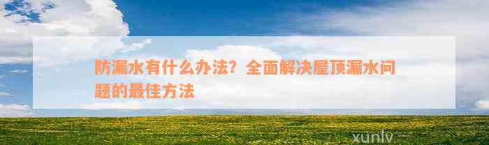 防漏水有什么办法？全面解决屋顶漏水问题的最佳方法