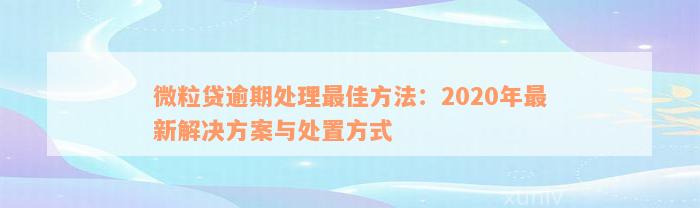 微粒贷逾期处理最佳方法：2020年最新解决方案与处置方式