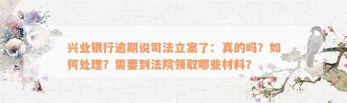 兴业银行逾期说司法立案了：真的吗？如何处理？需要到法院领取哪些材料？