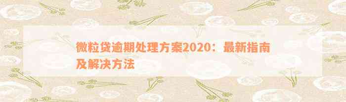 微粒贷逾期处理方案2020：最新指南及解决方法