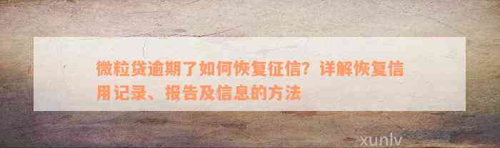 微粒贷逾期了如何恢复征信？详解恢复信用记录、报告及信息的方法