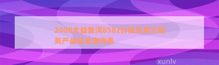 2008大益普洱8582价格及其它相关产品信息查询表