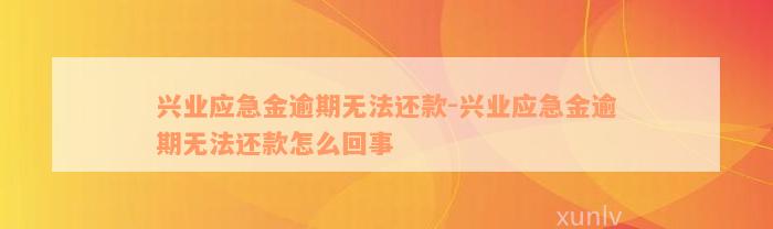 兴业应急金逾期无法还款-兴业应急金逾期无法还款怎么回事