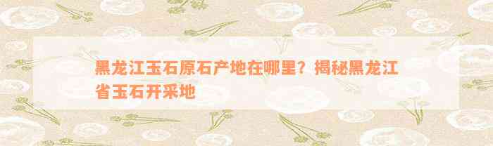 黑龙江玉石原石产地在哪里？揭秘黑龙江省玉石开采地