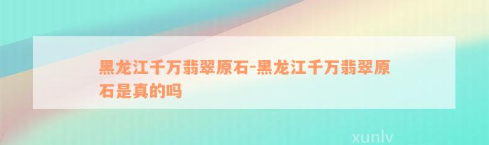 黑龙江千万翡翠原石-黑龙江千万翡翠原石是真的吗