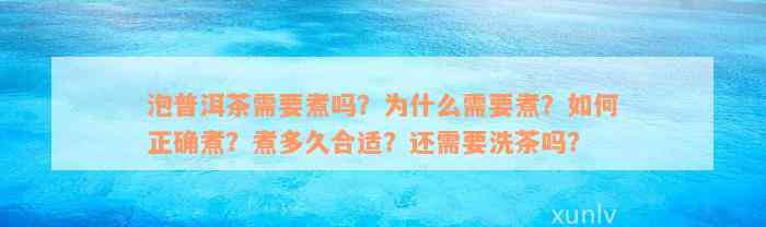 泡普洱茶需要煮吗？为什么需要煮？如何正确煮？煮多久合适？还需要洗茶吗？