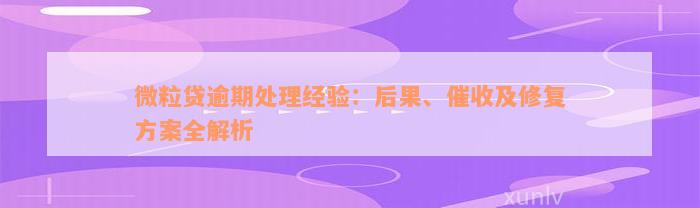 微粒贷逾期处理经验：后果、催收及修复方案全解析