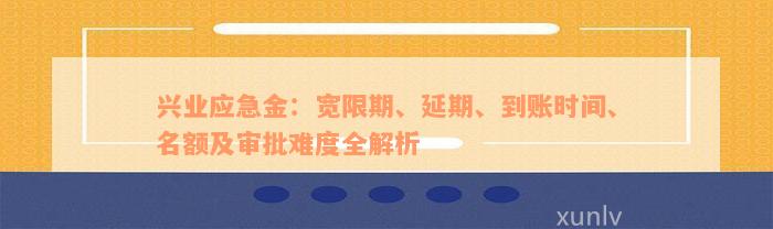 兴业应急金：宽限期、延期、到账时间、名额及审批难度全解析