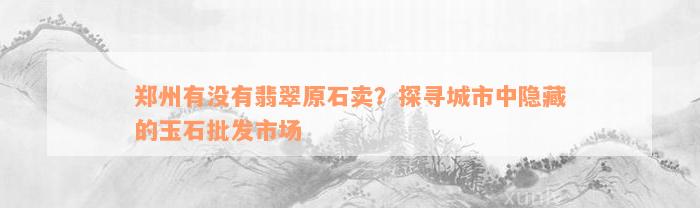 郑州有没有翡翠原石卖？探寻城市中隐藏的玉石批发市场