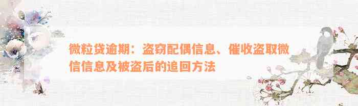 微粒贷逾期：盗窃配偶信息、催收盗取微信信息及被盗后的追回方法