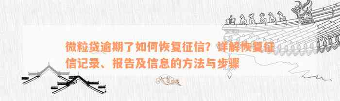 微粒贷逾期了如何恢复征信？详解恢复征信记录、报告及信息的方法与步骤