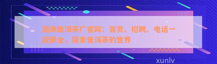 勐海普洱茶厂官网：首页、招聘、电话一应俱全，探索普洱茶的世界