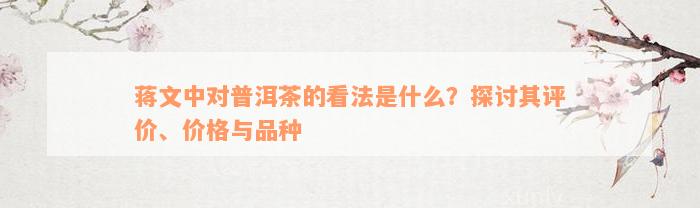 蒋文中对普洱茶的看法是什么？探讨其评价、价格与品种