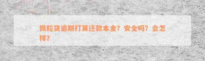 微粒贷逾期打算还款本金？安全吗？会怎样？