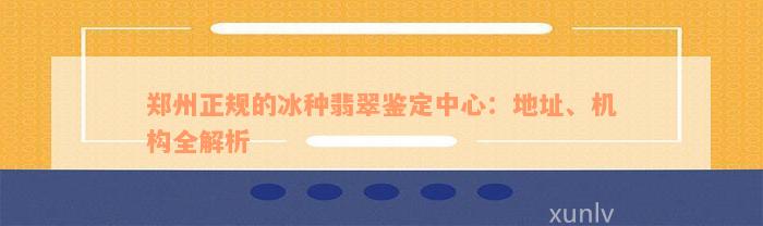 郑州正规的冰种翡翠鉴定中心：地址、机构全解析