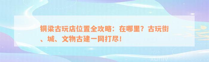 铜梁古玩店位置全攻略：在哪里？古玩街、城、文物古建一网打尽！