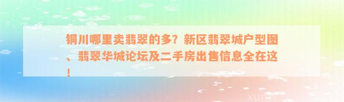 铜川哪里卖翡翠的多？新区翡翠城户型图、翡翠华城论坛及二手房出售信息全在这！