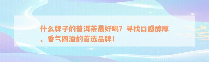 什么牌子的普洱茶最好喝？寻找口感醇厚、香气四溢的首选品牌！