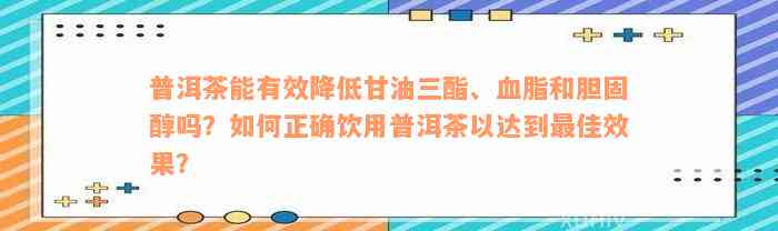 普洱茶能有效降低甘油三酯、血脂和胆固醇吗？如何正确饮用普洱茶以达到最佳效果？