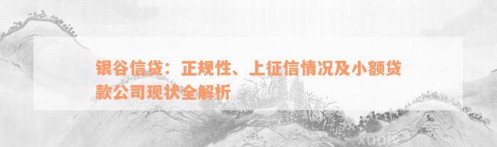 银谷信贷：正规性、上征信情况及小额贷款公司现状全解析