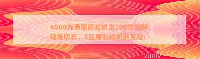 4000万翡翠原石切出100亿视频：现场切石，5亿原石或切涨百倍！