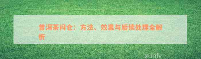 普洱茶闷仓：方法、效果与后续处理全解析