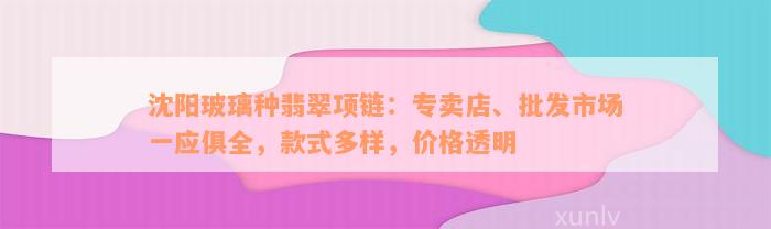 沈阳玻璃种翡翠项链：专卖店、批发市场一应俱全，款式多样，价格透明