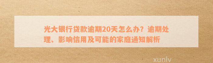 光大银行贷款逾期20天怎么办？逾期处理、影响信用及可能的家庭通知解析