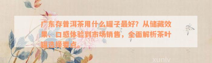 广东存普洱茶用什么罐子最好？从储藏效果、口感体验到市场销售，全面解析茶叶罐选择要点。