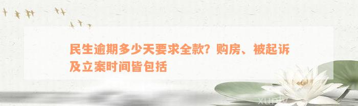 民生逾期多少天要求全款？购房、被起诉及立案时间皆包括