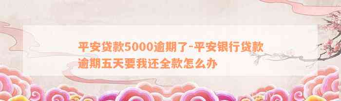 平安贷款5000逾期了-平安银行贷款逾期五天要我还全款怎么办