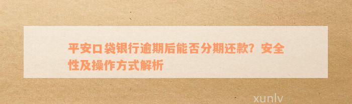 平安口袋银行逾期后能否分期还款？安全性及操作方式解析