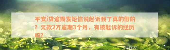 平安i贷逾期发短信说起诉我了真的假的？欠款2万逾期3个月，有被起诉的经历吗？