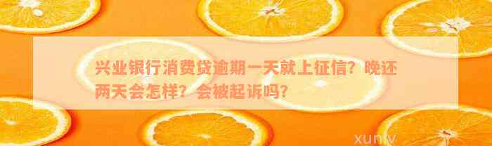 兴业银行消费贷逾期一天就上征信？晚还两天会怎样？会被起诉吗？