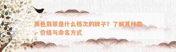 黑色翡翠是什么档次的牌子？了解其种类、价格与命名方式