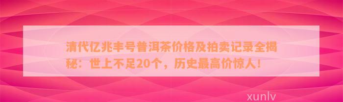 清代亿兆丰号普洱茶价格及拍卖记录全揭秘：世上不足20个，历史最高价惊人！