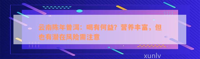 云南陈年普洱：喝有何益？营养丰富，但也有潜在风险需注意