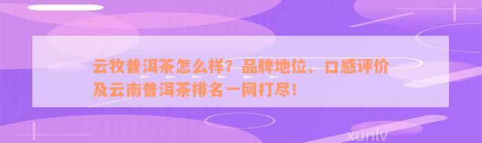 云牧普洱茶怎么样？品牌地位、口感评价及云南普洱茶排名一网打尽！