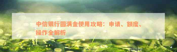 中信银行圆满金使用攻略：申请、额度、操作全解析