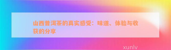 山西普洱茶的真实感受：味道、体验与收获的分享