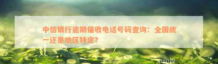 中信银行逾期催收电话号码查询：全国统一还是地区特定？