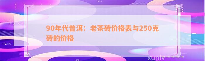 90年代普洱：老茶砖价格表与250克砖的价格