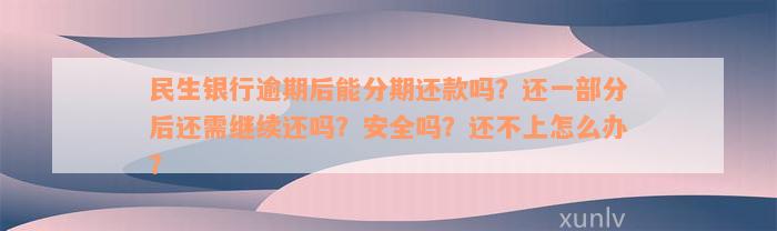 民生银行逾期后能分期还款吗？还一部分后还需继续还吗？安全吗？还不上怎么办？