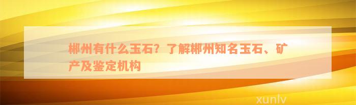 郴州有什么玉石？了解郴州知名玉石、矿产及鉴定机构