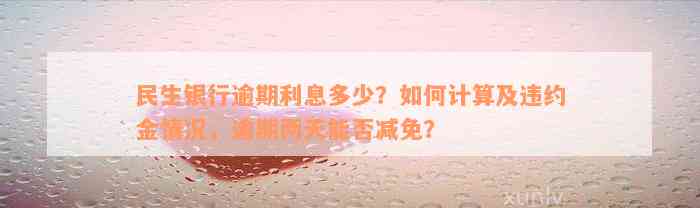 民生银行逾期利息多少？如何计算及违约金情况，逾期两天能否减免？