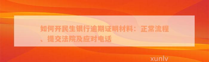 如何开民生银行逾期证明材料：正常流程、提交法院及应对电话