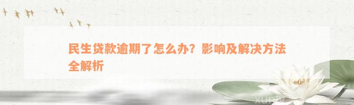 民生贷款逾期了怎么办？影响及解决方法全解析