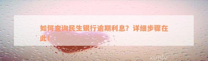 如何查询民生银行逾期利息？详细步骤在此！